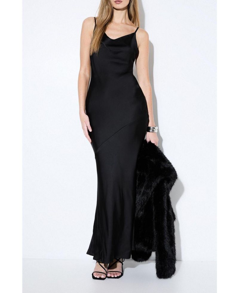 Women's Premium Satin Bow Bridesmaid Dress