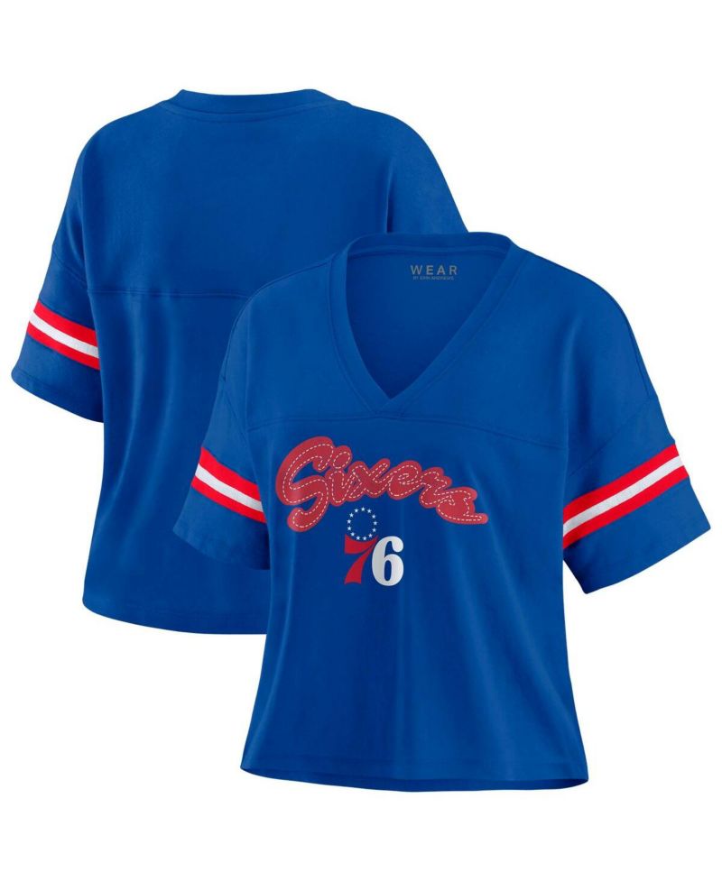 Women's Royal Philadelphia 76ers Plus Size Color Block Boxy V-Neck T-Shirt