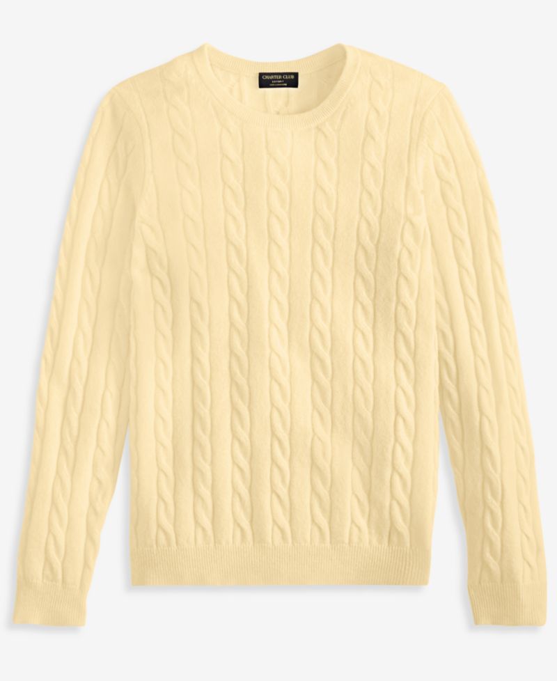 Petite Cable-Knit Crewneck 100% Cashmere Sweater