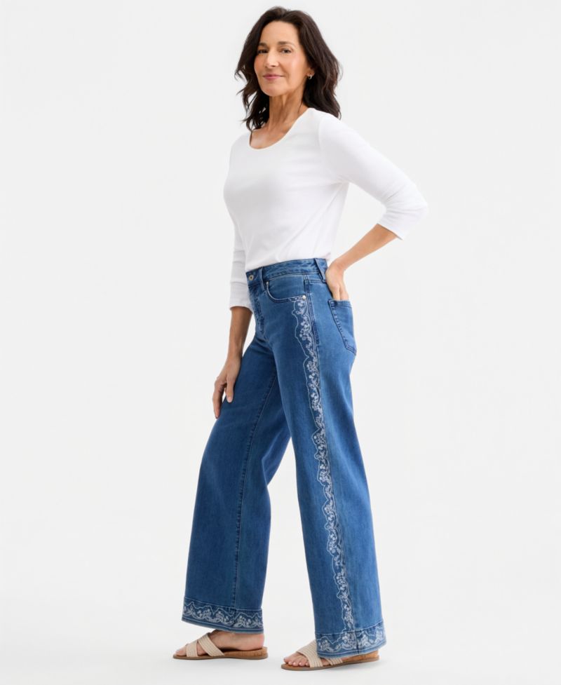 Women's Printed High-Rise Five-Pocket Wide-Leg Jeans