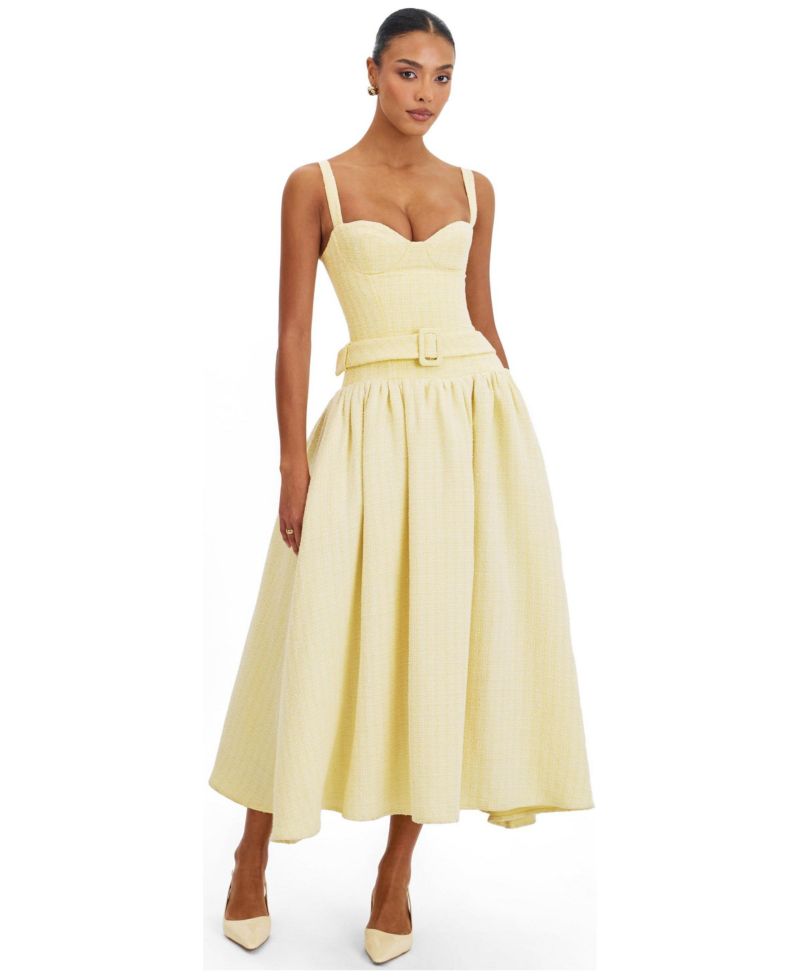 Women's Tiana Butter Yellow Sweetheart Belted Midi Dress