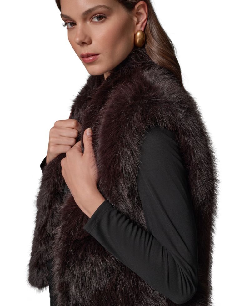 Petite Faux Fur Sleeveless Collared Vest