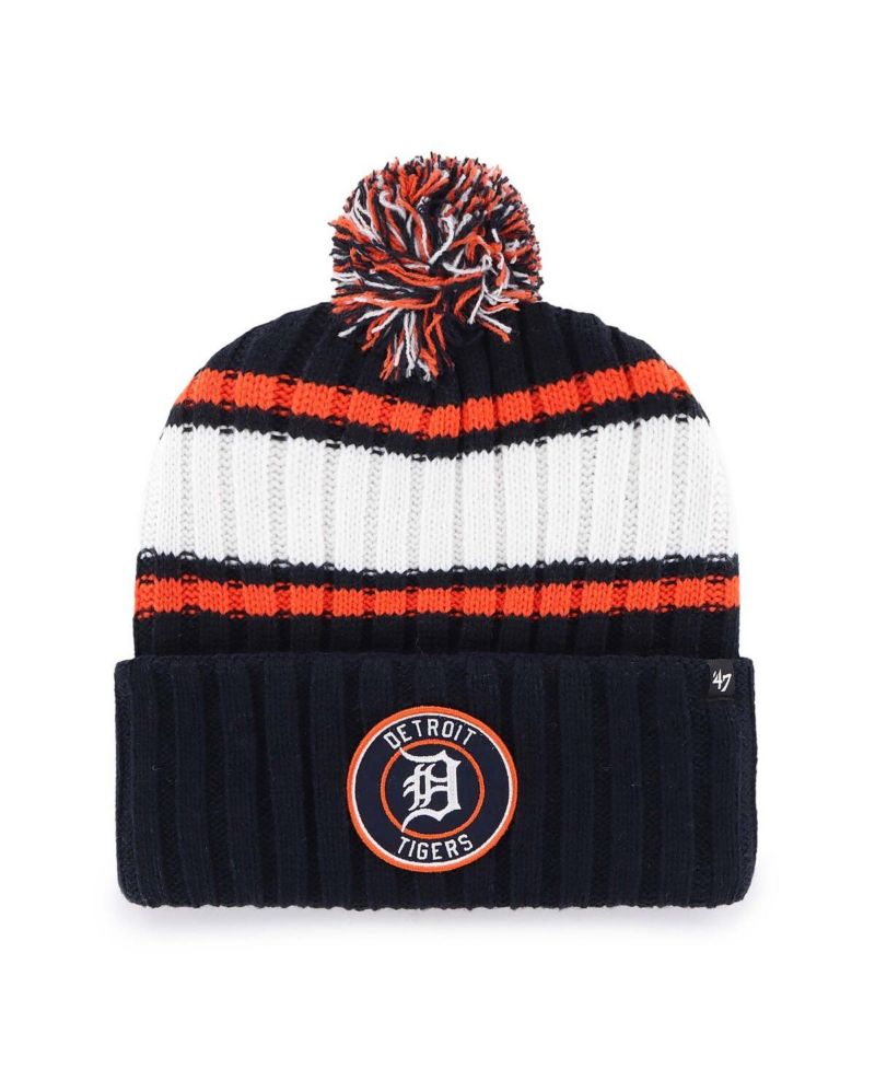 Men's Navy Detroit Tigers Plateau Cuffed Knit Hat with Pom