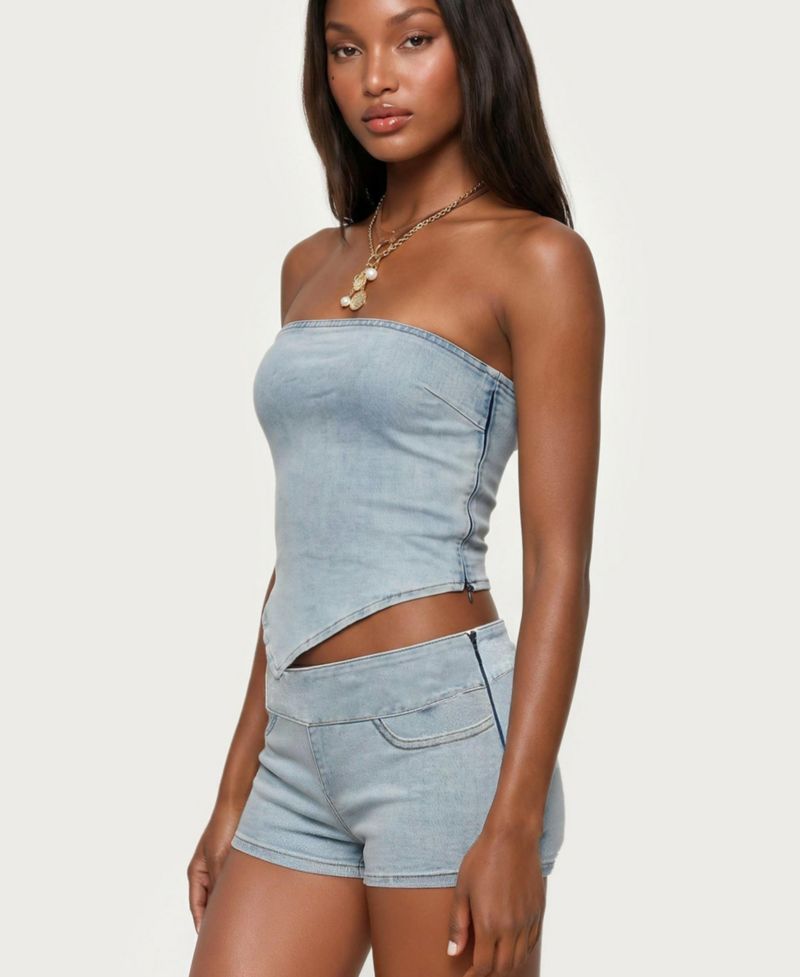 Women's Zaida Asymmetric Denim Strapless Top