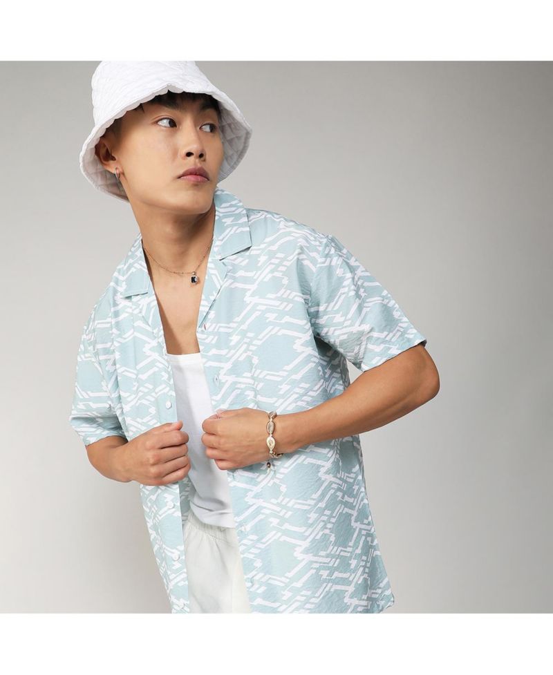 Men's Icy Blue Geometric Overlap Shirt