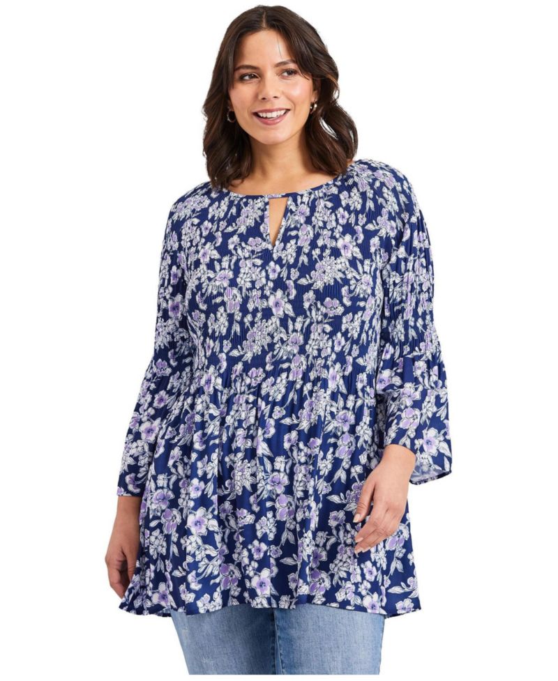 Women's Plus Size Keyhole Bell Sleeve Tunic