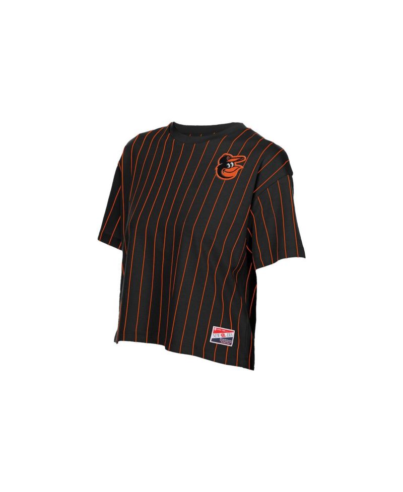 Women's Black Baltimore Orioles Throwback Meshback Pinstripe Boxy T-Shirt