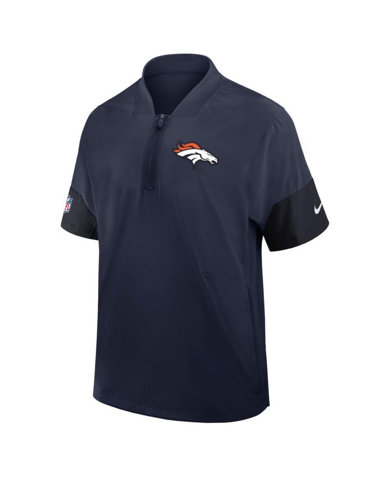 Men's Navy Denver Broncos Sideline Short Sleeve Quarter-Zip Performance Coach Jacket
