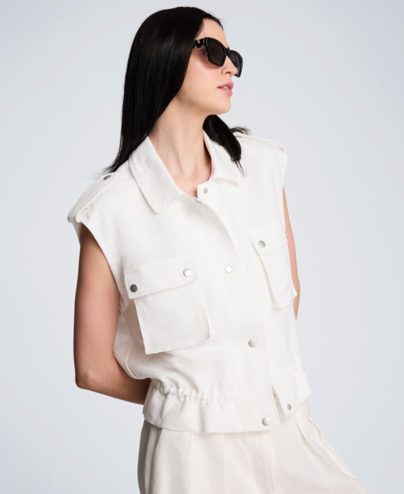 Women's Collared Patch Pockets Linen Vest