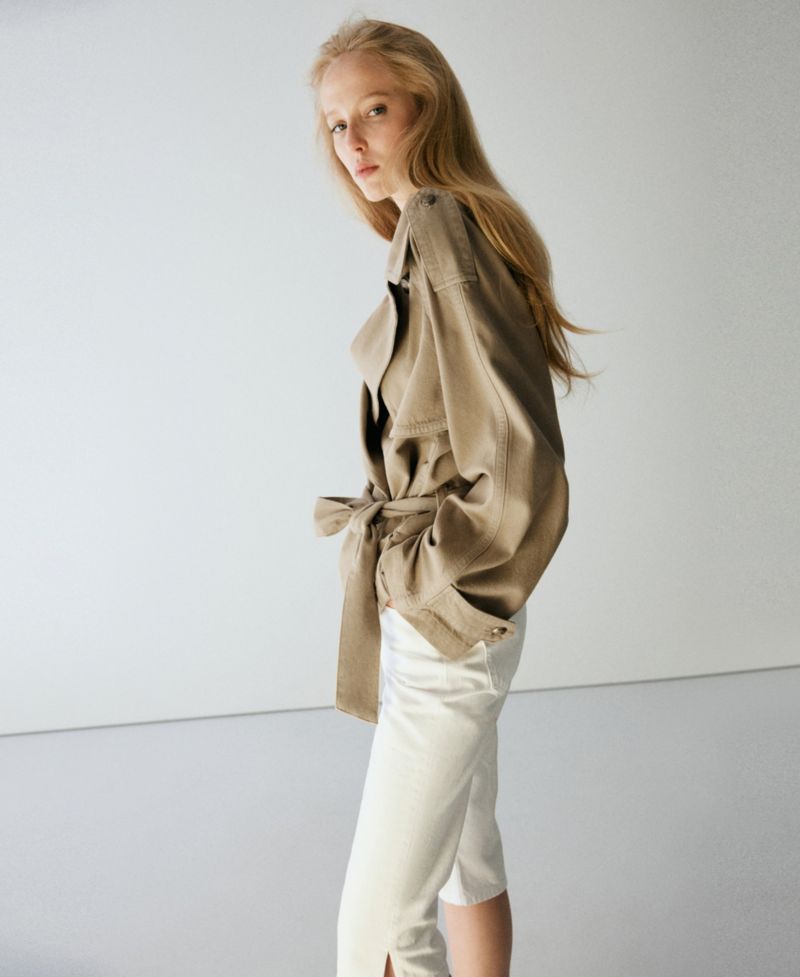 Women's Fitted Removable-Belt Cropped Trench Coat