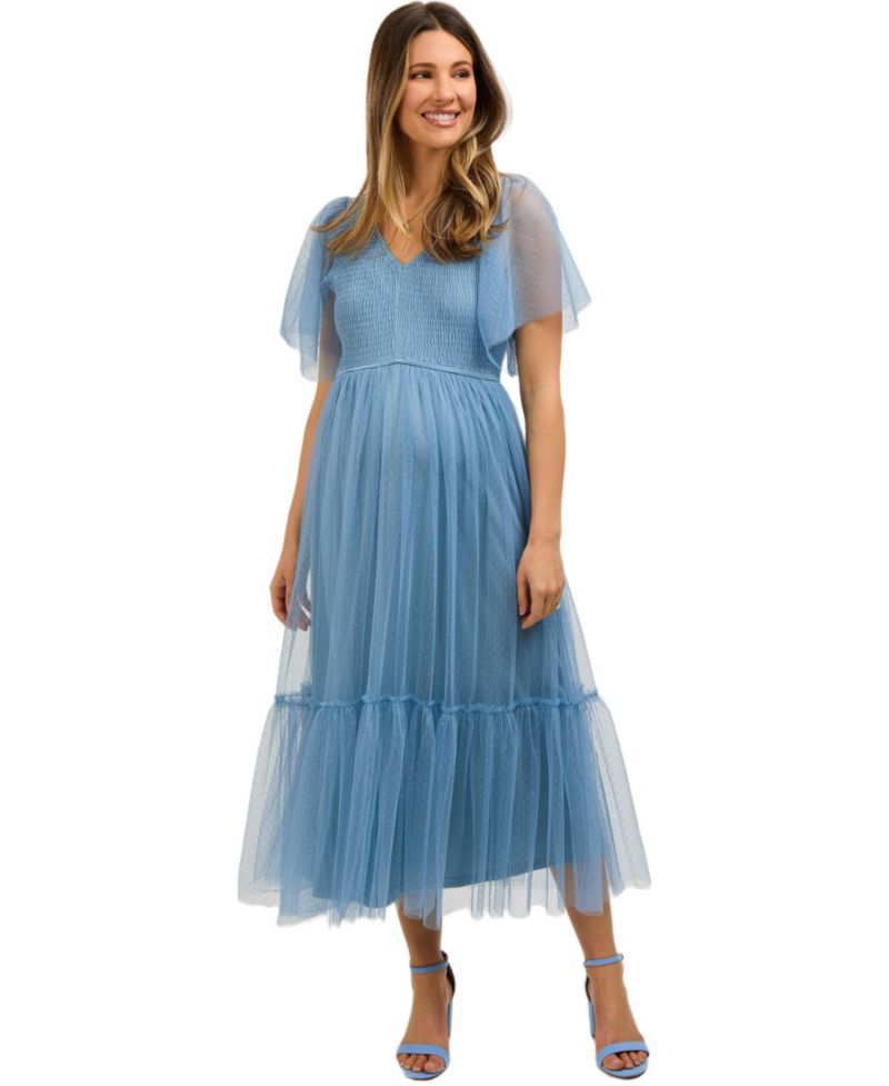 Women's Dotted Tulle Smocked Midi Dress