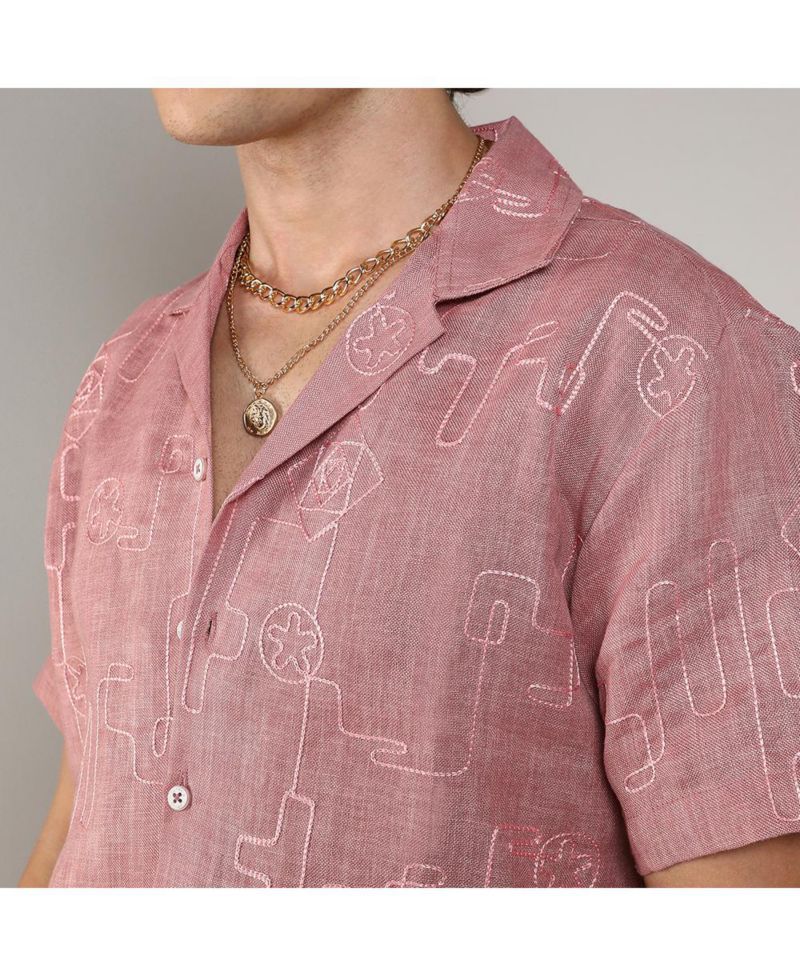 Men's Rouge Pink Embroidered Lined Shirt