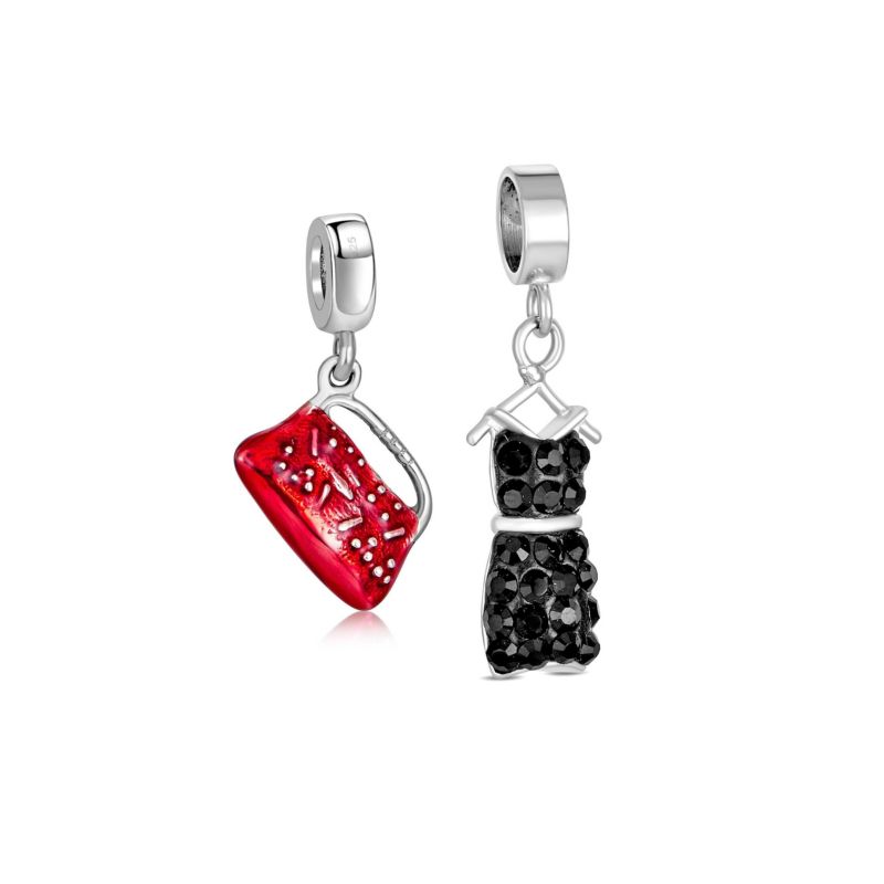 Fashion Hand Bag Dangle Charm Bead for Bracelet .925 Sterling Silver 2 Set