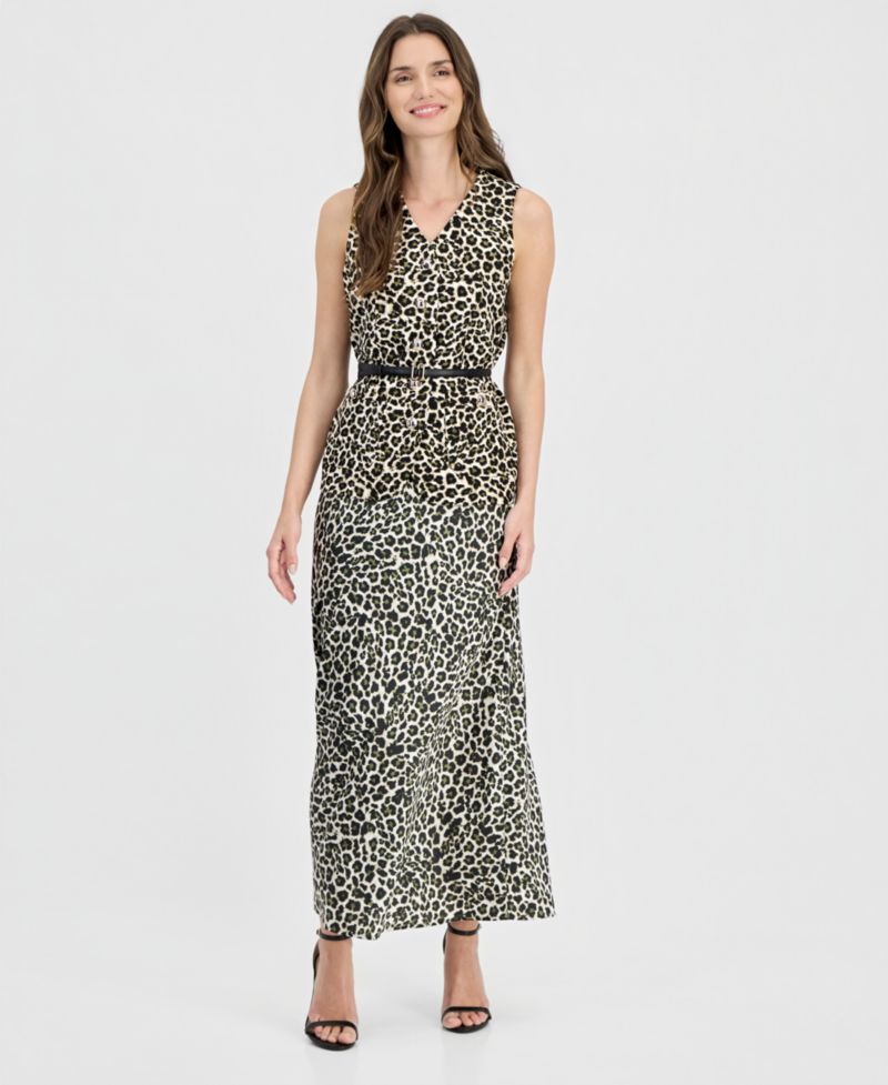 Women's Animal-Print Five-Button Belted Vest