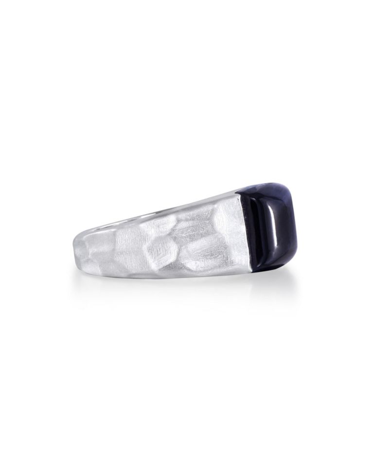 Blue Pieter site Gemstone Hammered Texture Sterling Silver Men Signet Ring