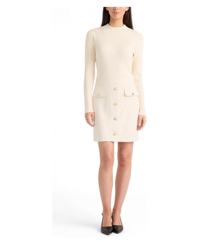 Women's Long-Sleeve Mock-Neckline Ribbed-Knit Dress
