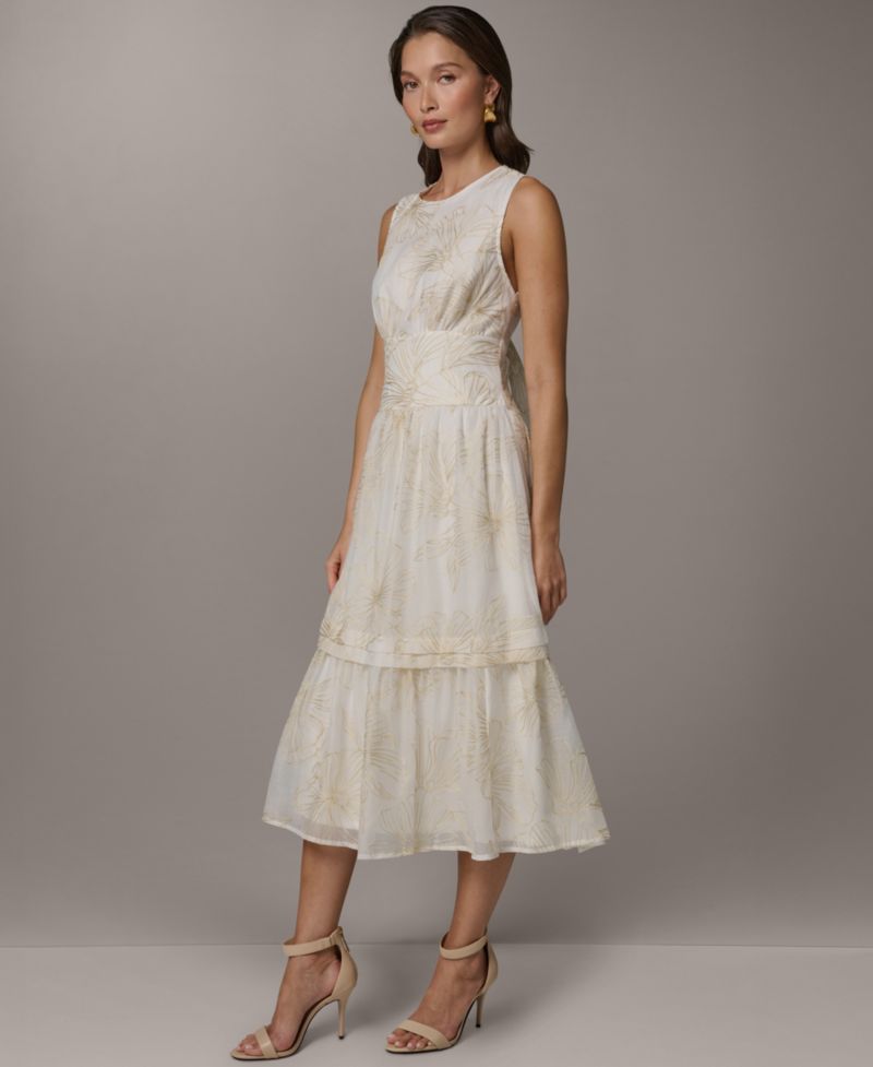 Women's Crewneck A-Line Embroidered Midi Dress