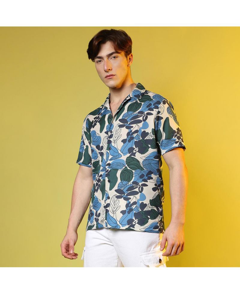 Men's Azure Blue & Forest Green Floral Abstract Shirt