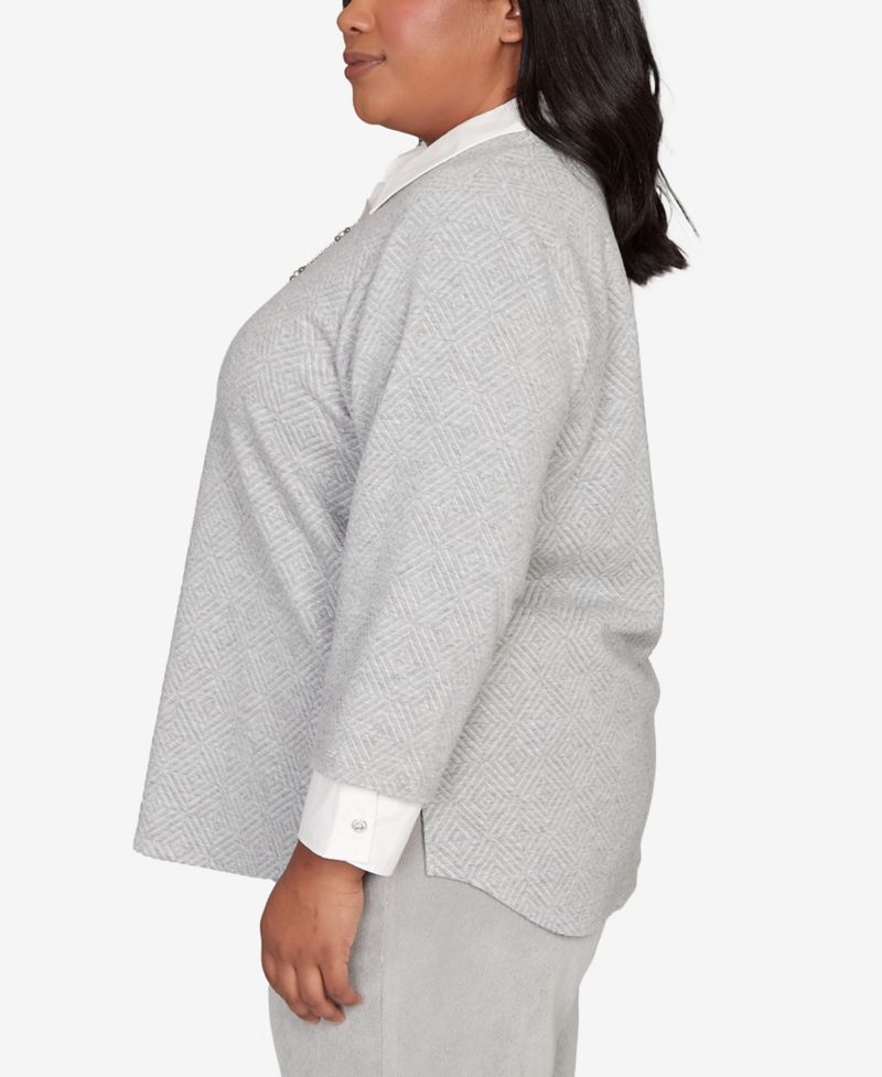 Plus Size Stockbridge Diamond Jacquard Two In One Top With Necklace