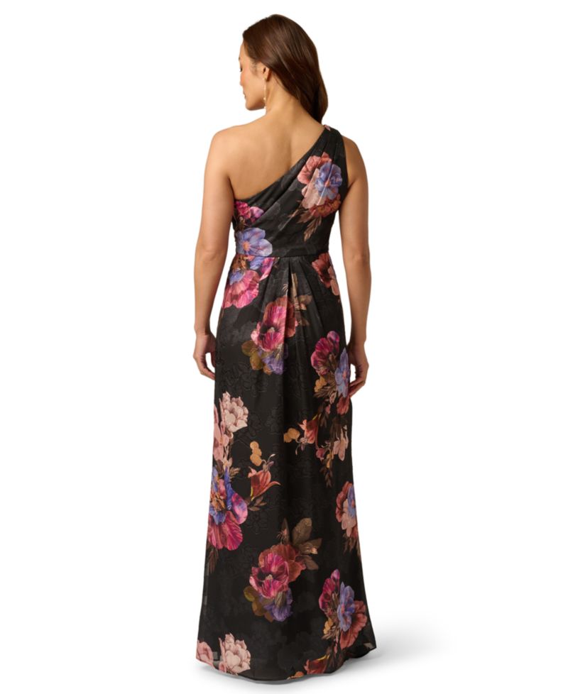 Women's Printed One-Shoulder Chiffon Ball Gown