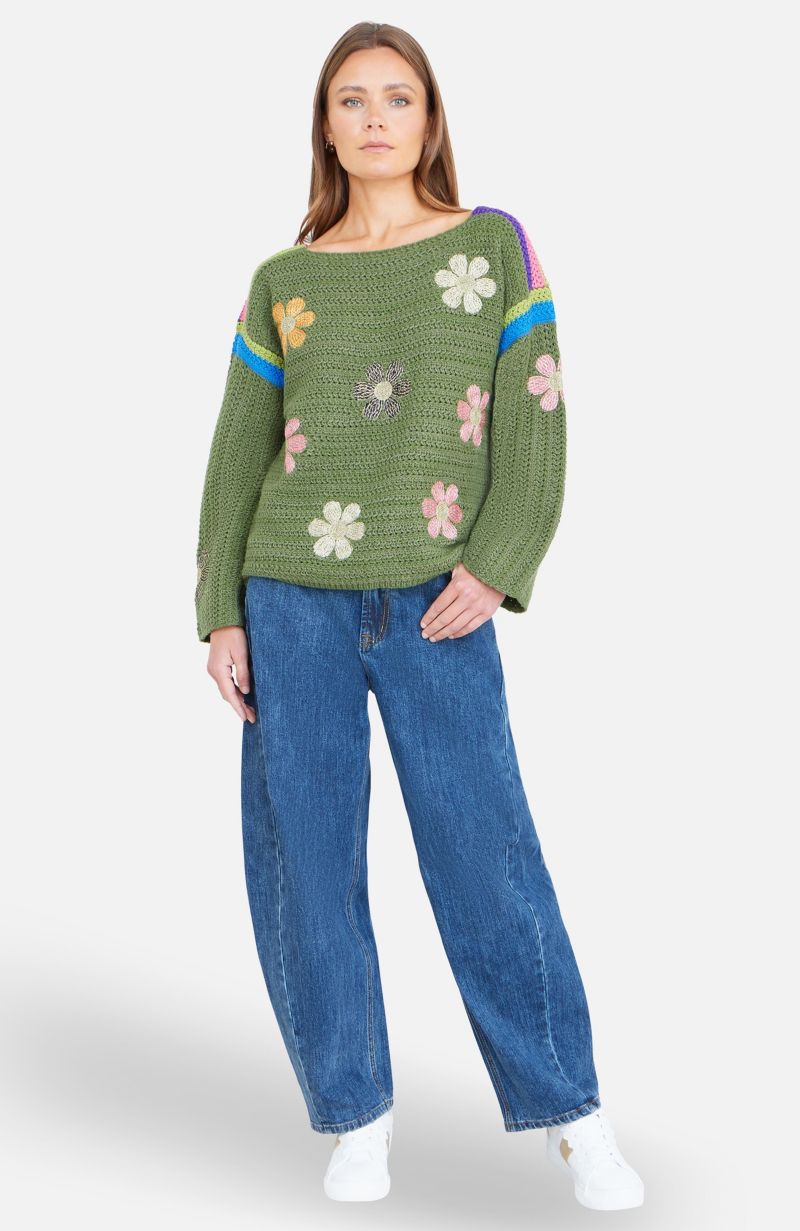 Women's Crochet Flower Jumper
