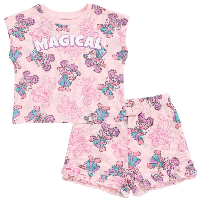 Baby Girls (0M-24M) Abby Cadabby Waffle Knit T-Shirt and Shorts Outfit Set