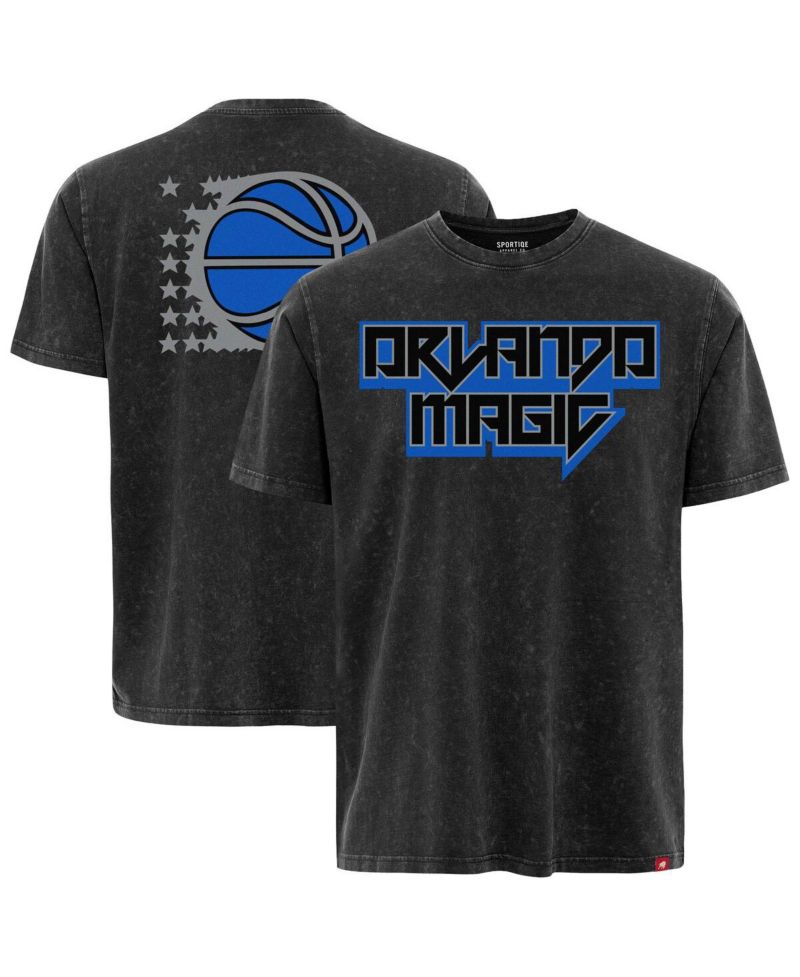 Men's and Women's Black Orlando Magic Rock Roll Collection Angus Premium Mineral Wash T-Shirt