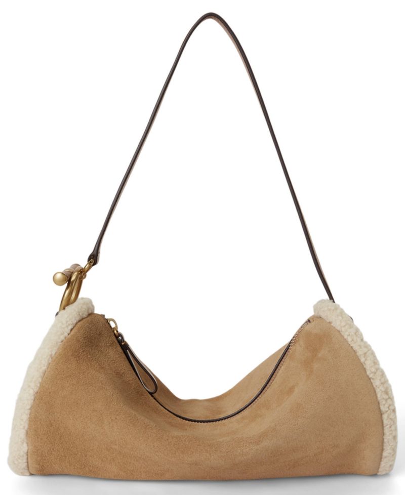 Blaike Suede Shearling Trim Small Barrel Bag