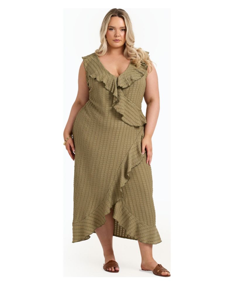 Women's Ruffle Wrap Sleeveless Midi Dress