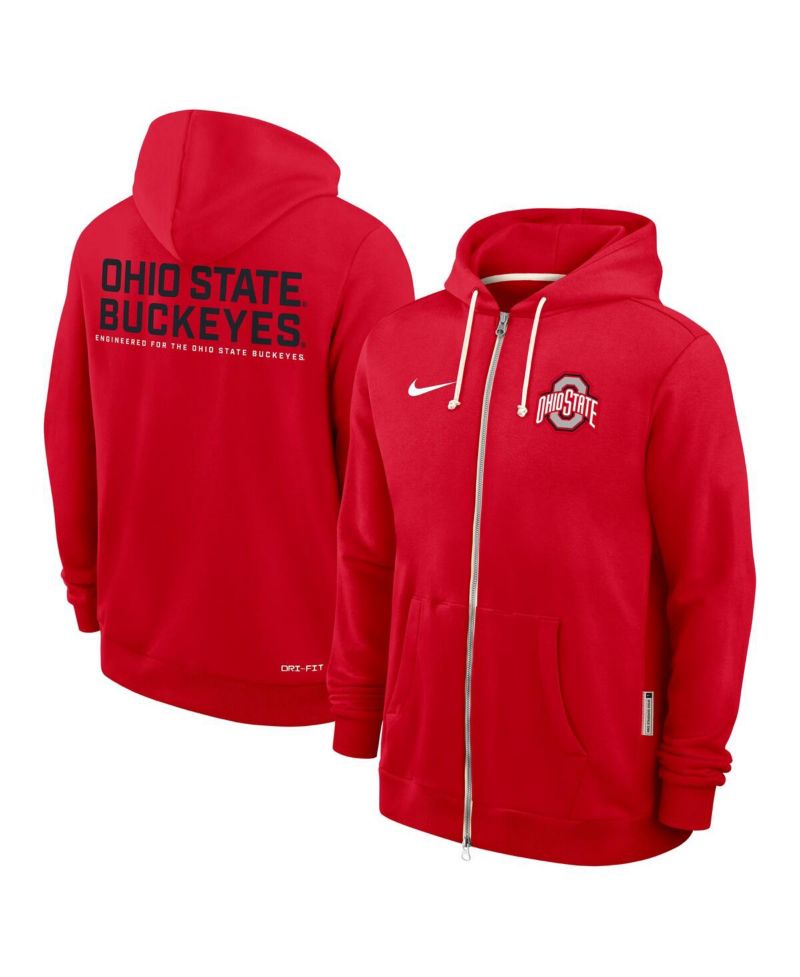 Men's Scarlet Ohio State Buckeyes 2025 Sideline Performance Full-Zip Hoodie