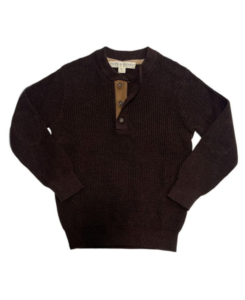 Little and Big Boys' 5-7 Organic Sweater Henley with Elbow Patches