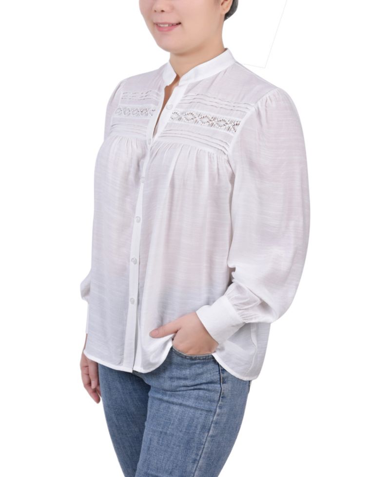 Petite Crochet Long Sleeve Blouse