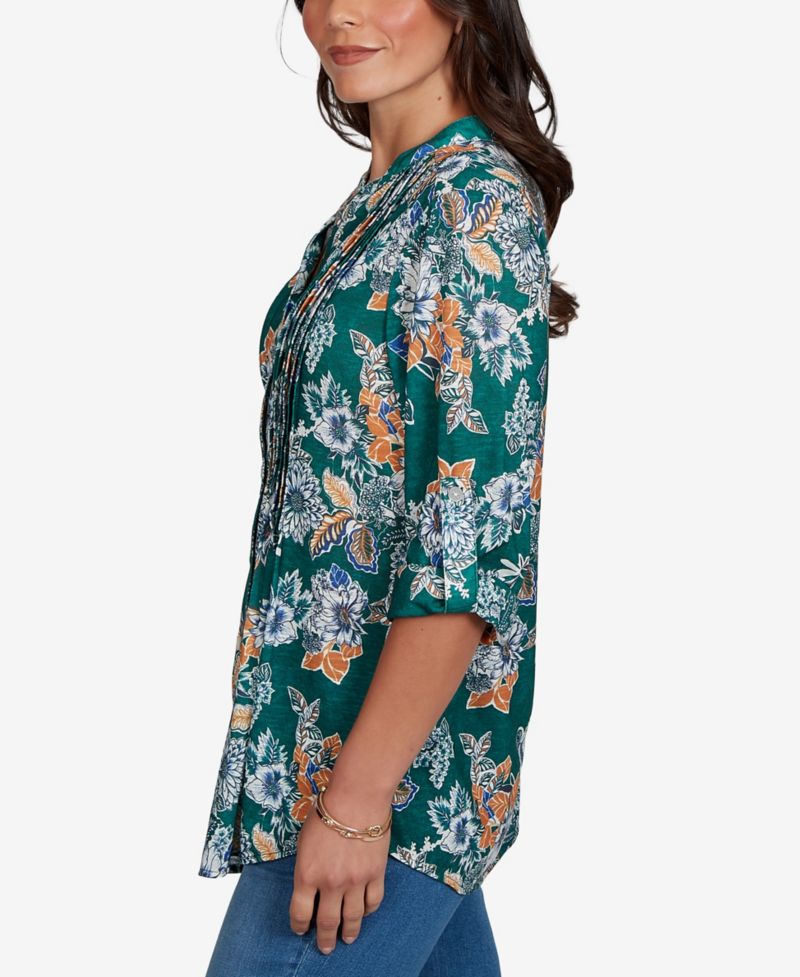Petite Kensington Henley 3/4-Sleeve Floral Blouse