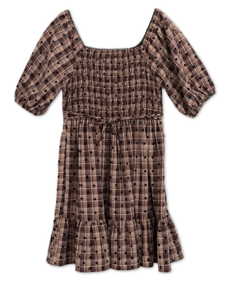 Girls' 7-16 Smocked Bodice Short-Sleeve Dress