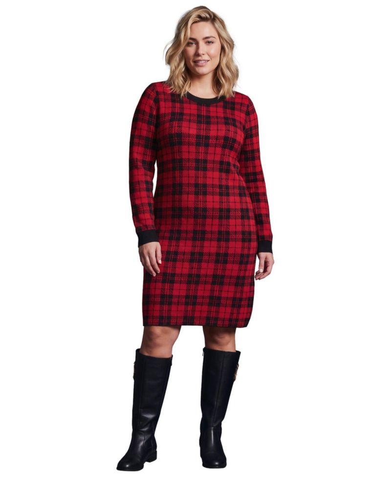 Plus Size Calista Long-Sleeve Knee-Length Crewneck Sweater Dress
