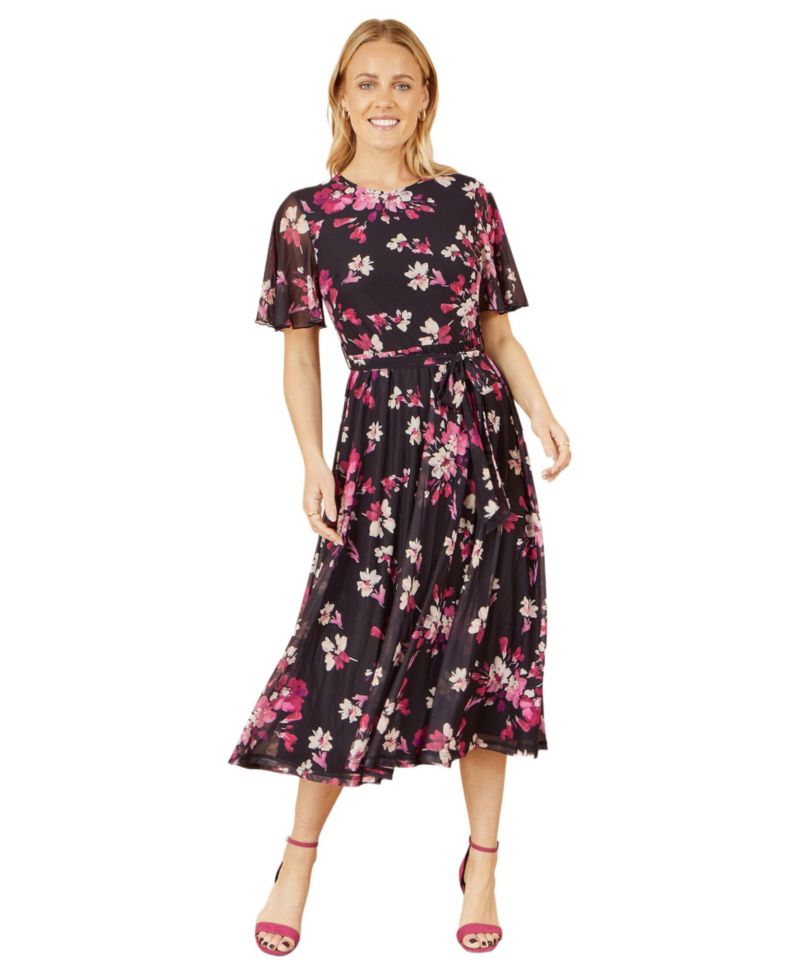 Women's Mesh Skater Floral Midi Dress