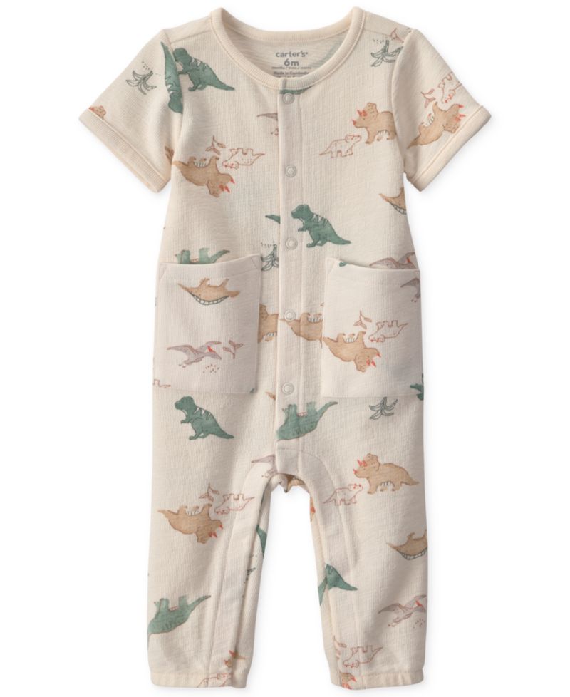 Baby Boys' Dinosaur Print Short-Sleeve Jumpsuit