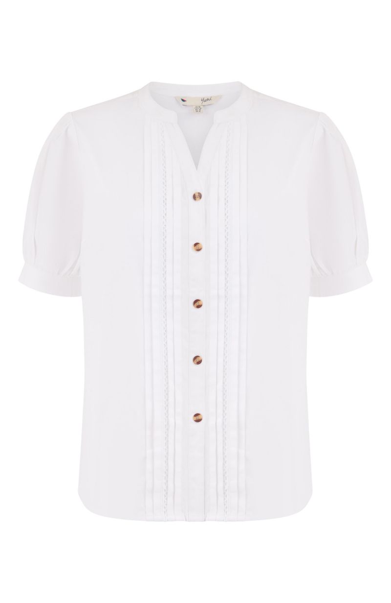 Women's Cotton Pleated Short Sleeve Shirt