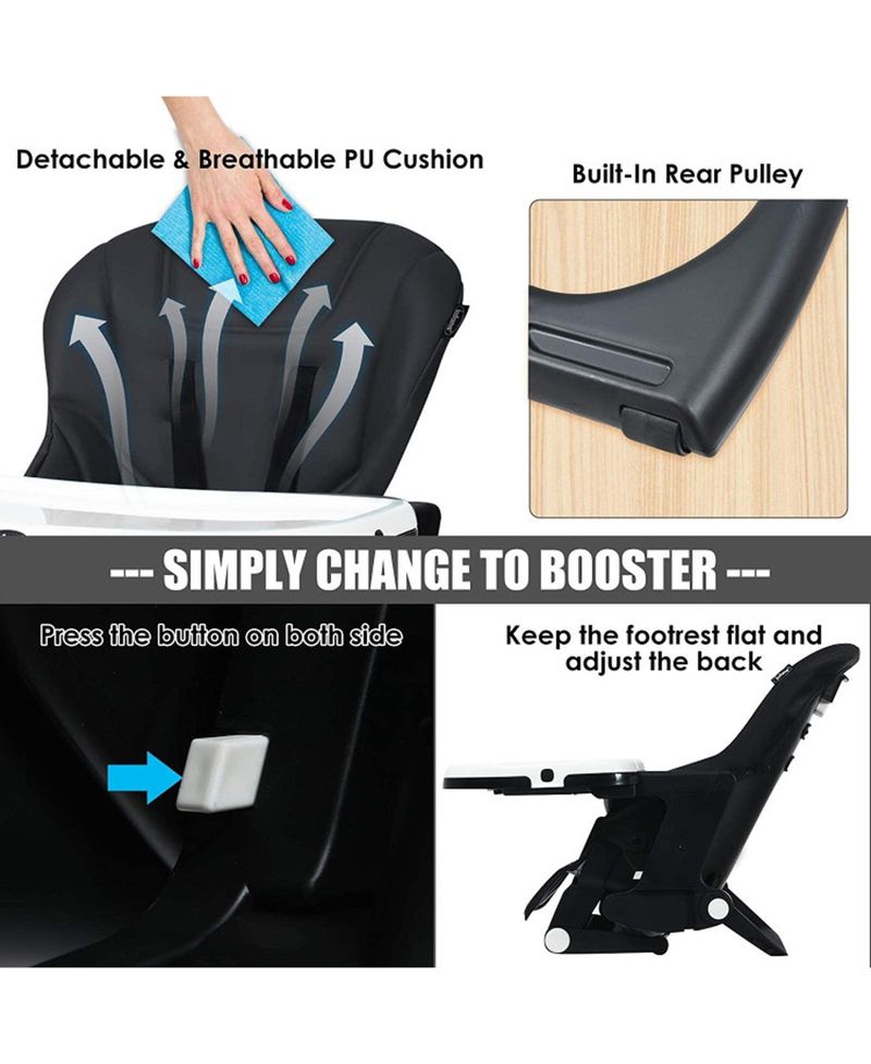 4-in-1 Convertible Highchair and Booster Seat with Height Adjustment