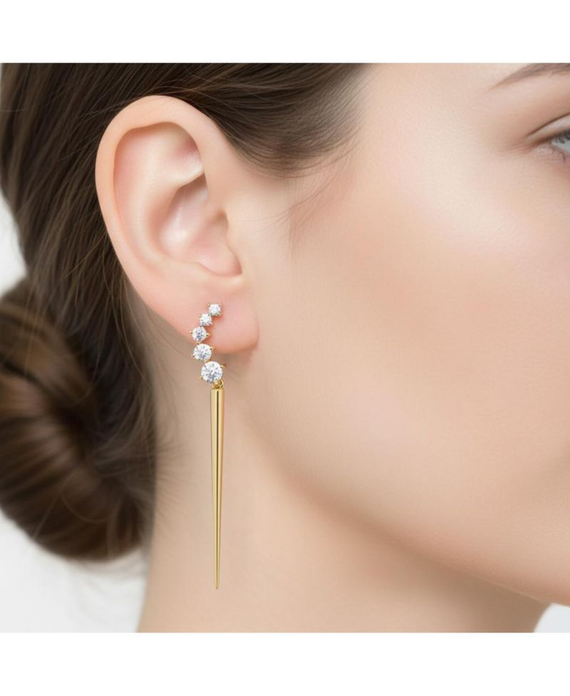 Striking 14K Gold Plated CZ Waterfall Spike Drop Earrings