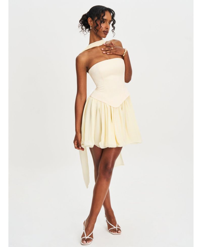 Women's Valentina Butter Yellow Boned Curve Edge Peplum Mini Dress