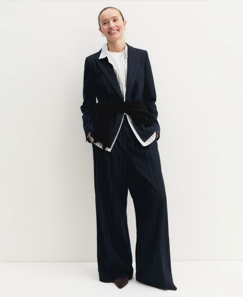 Women's Lam&eacute; Pinstripe Wide-Leg High-Waisted Trousers