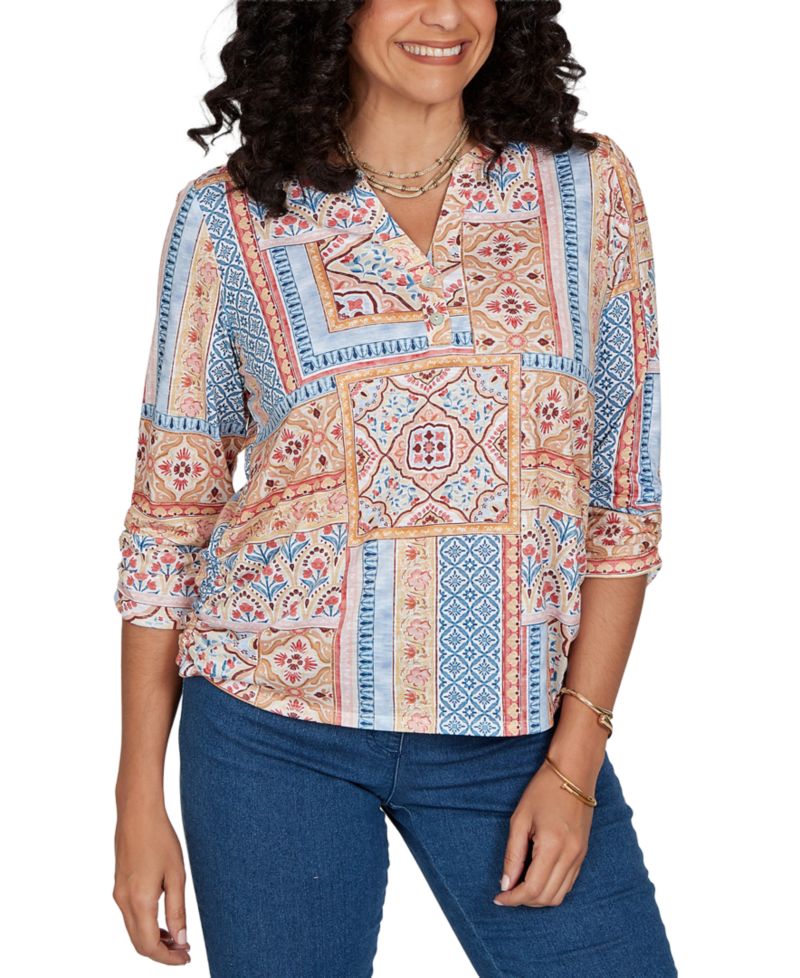 Petite Henley 3/4-Sleeve Top