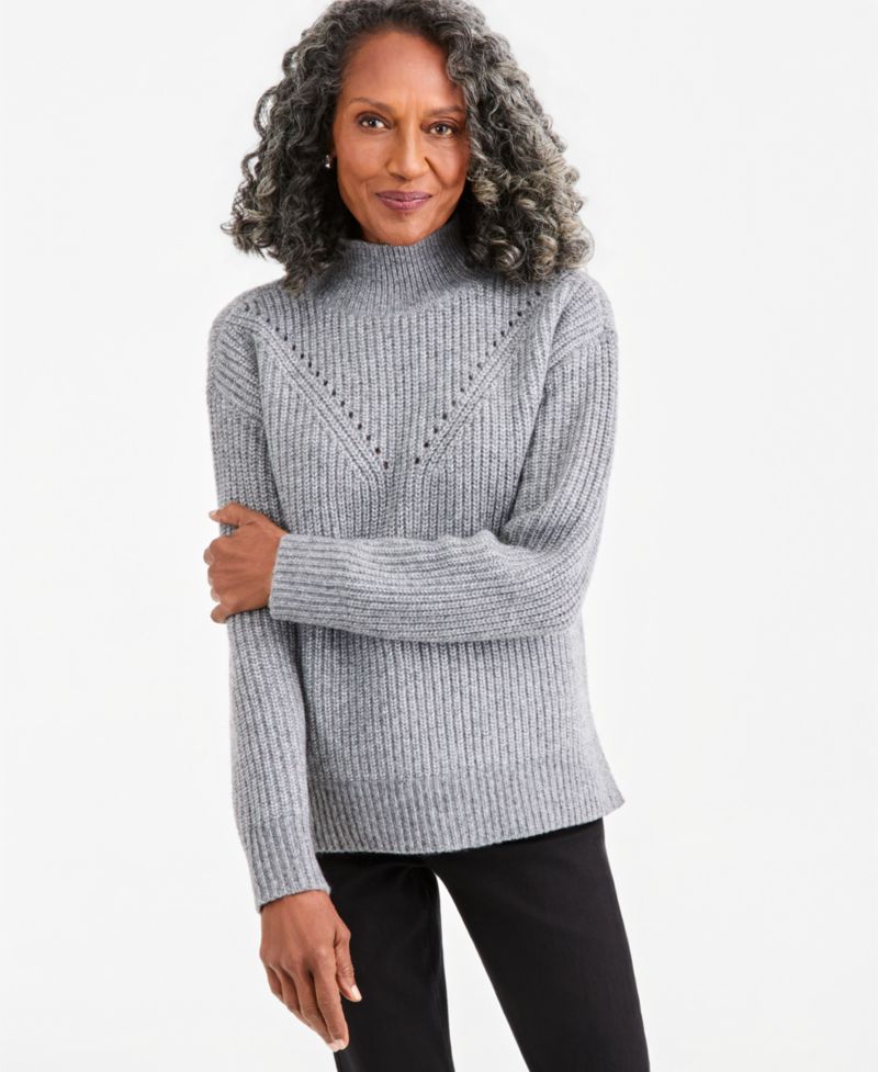 Petite Cozy Pointelle Mockneck Sweater