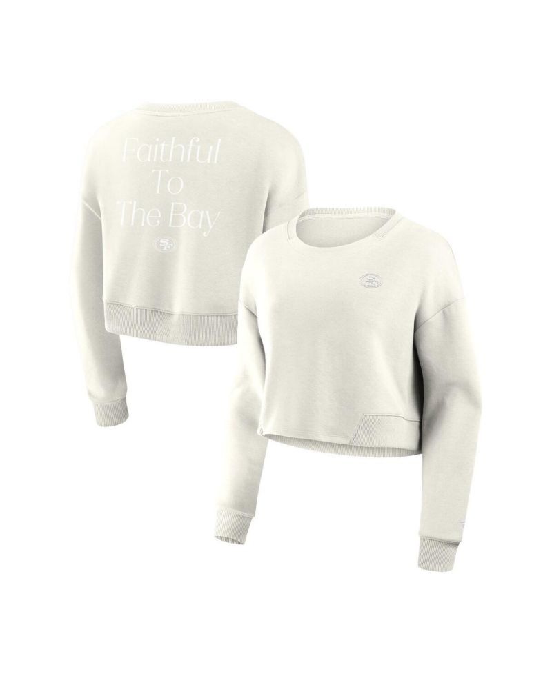 Women's Cream San Francisco 49ers Studio Tri-Blend Cropped Pullover Sweatshirt