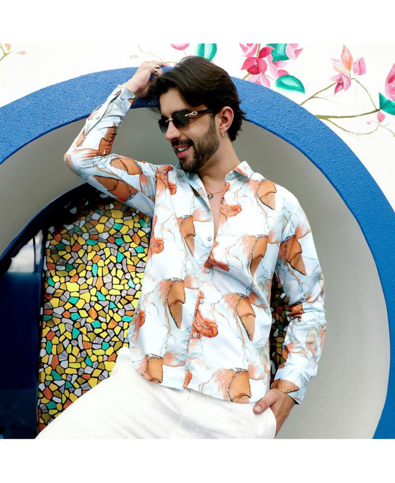 Men's Sienna Brown & Light Blue Marble Shirt
