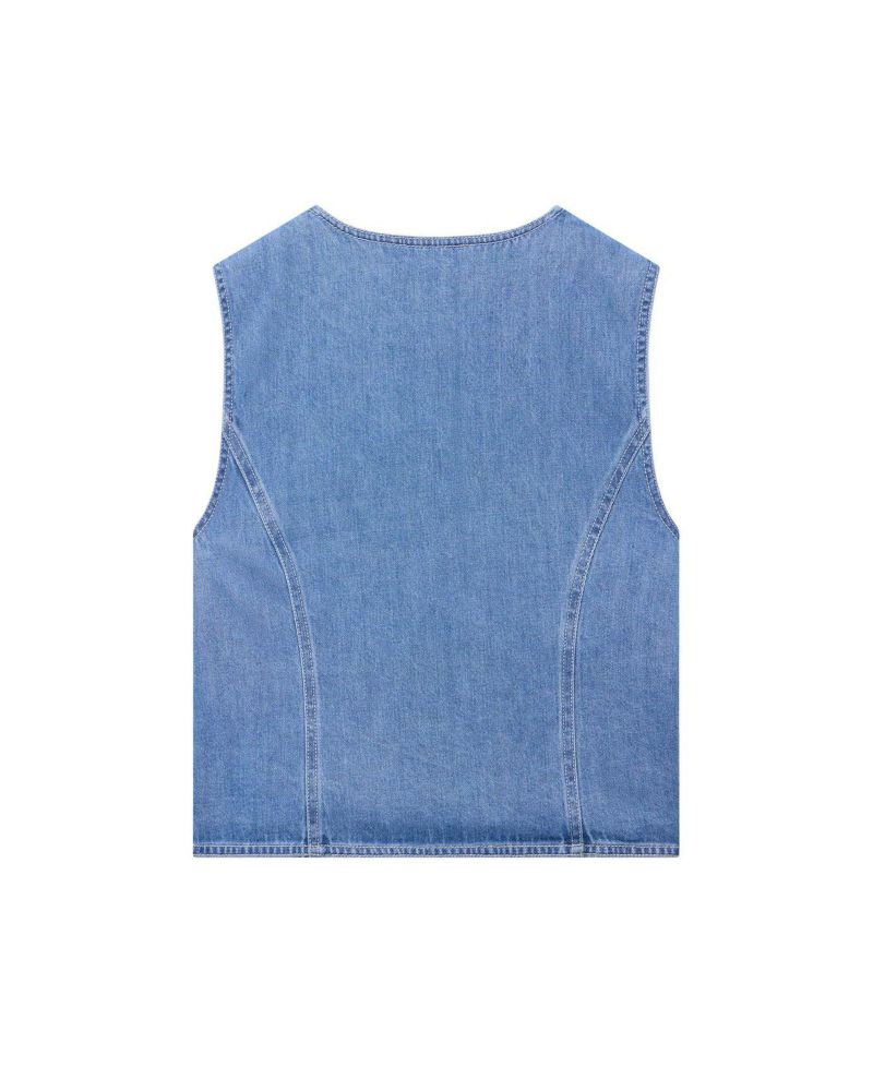 Women's Sleeveless Scallop Detail Denim Waistcoat