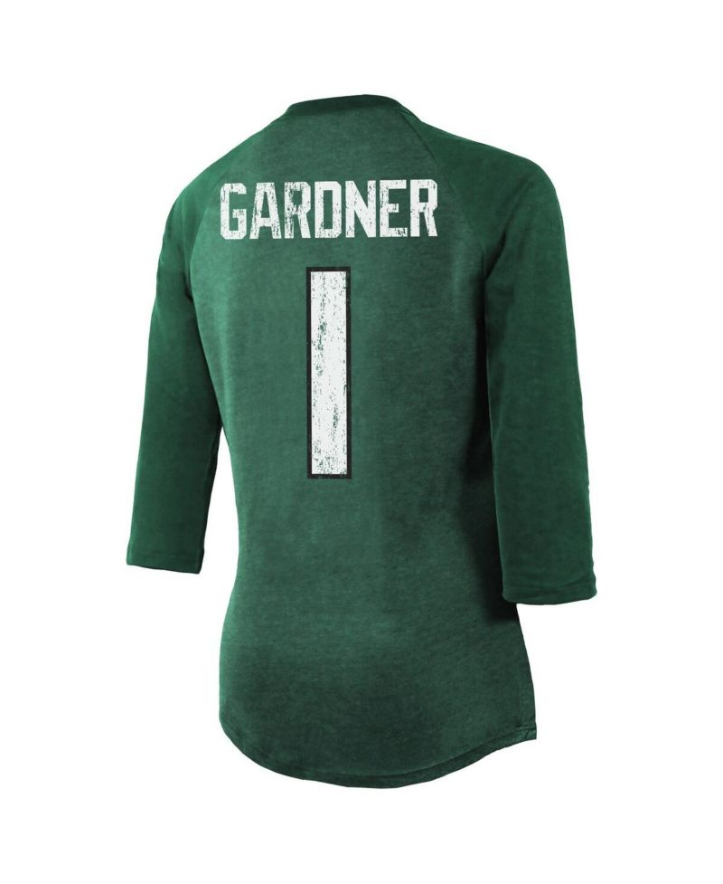 Women's Threads Ahmad Sauce Gardner Green New York Jets Player Name and Number Tri-Blend Raglan 3/4-Sleeve T-shirt