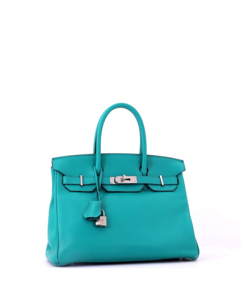 Birkin 30 Handbag Blue Clemence with Palladium Hardware