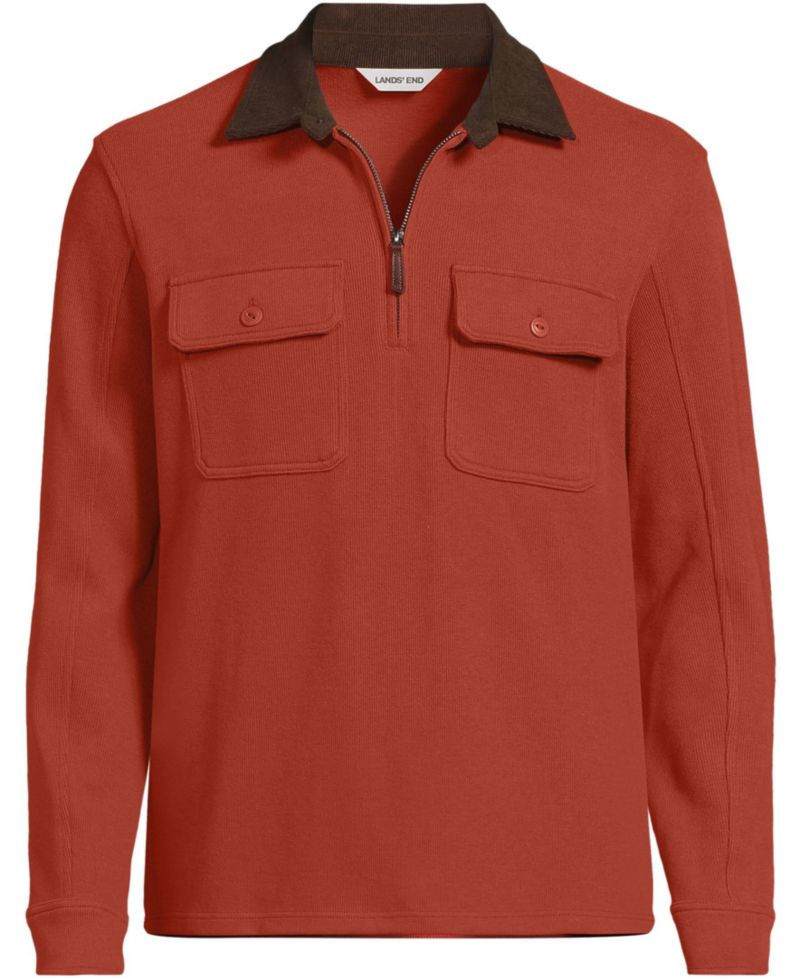 Men's Long Sleeve Corduroy Collar Bedford Rib Quarter Zip